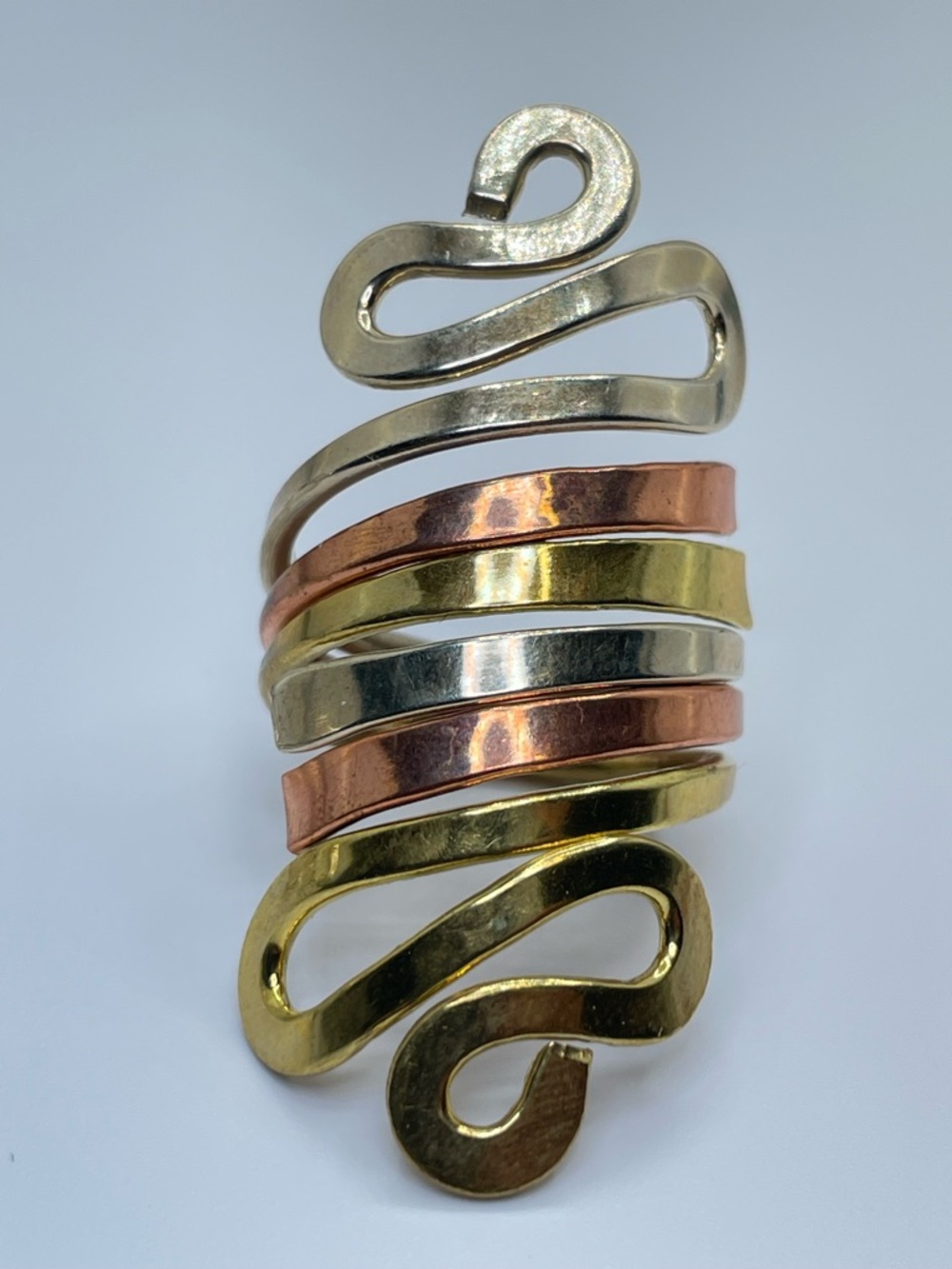 Vintage Mexico Tri Tone Silver Gold Copper Statement Ring Sz 8 Southwestern - Picture 4 of 7